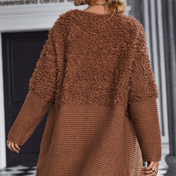 Brown Casual Womens Solid Open Front Cardigan - Picture 3 of 6